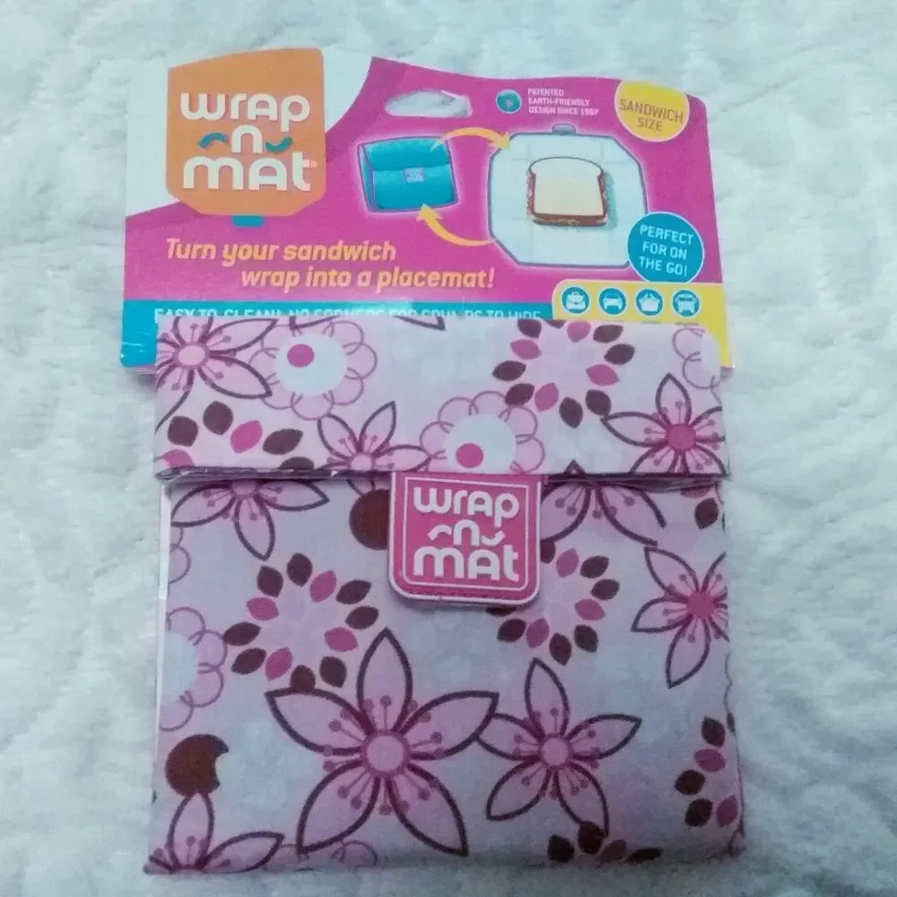Ginsey Wrap n Mat Convertible Reusable Placemat Sandwich Wrap Pink Floral New